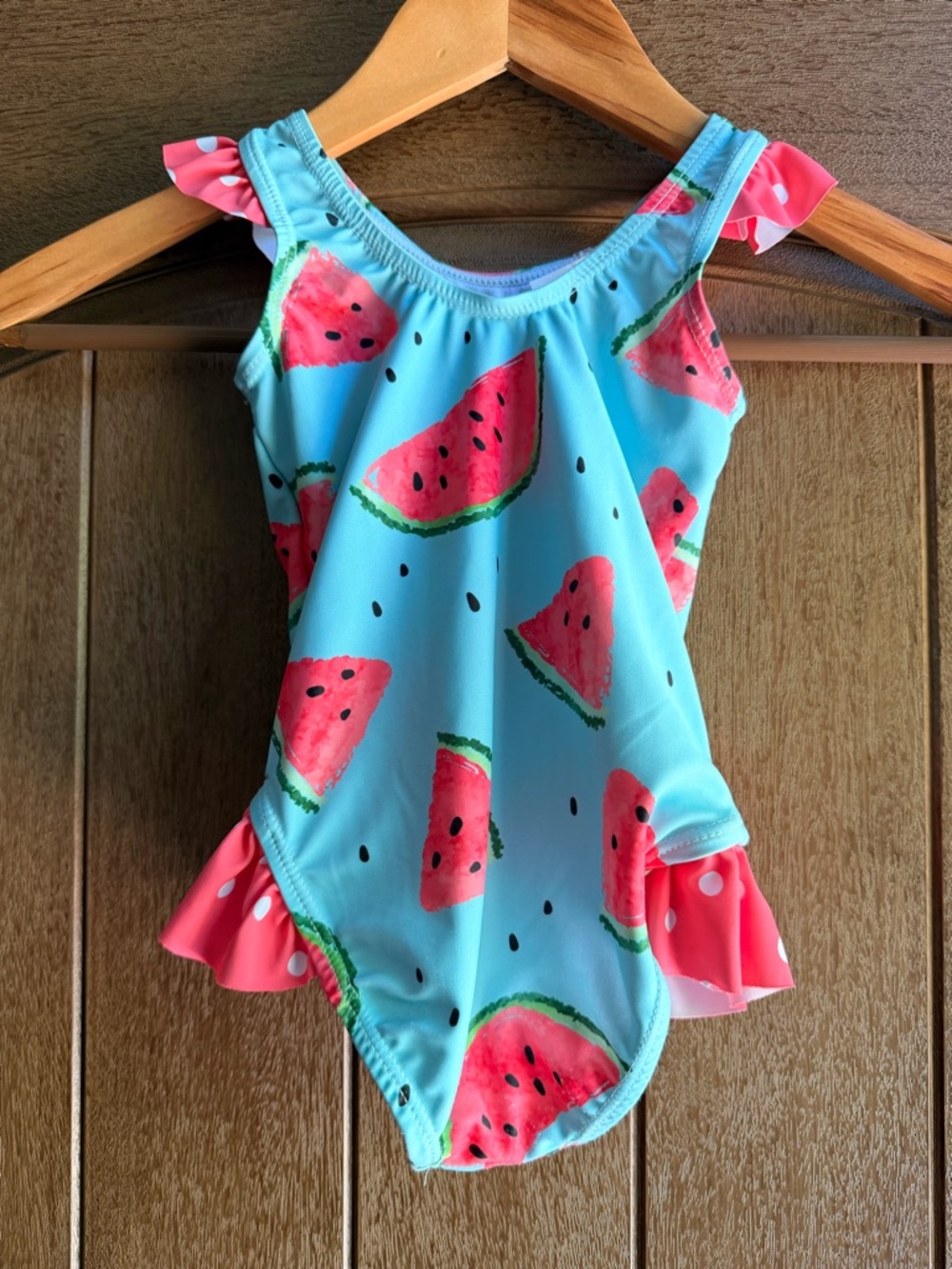Kids Watermelon Print One-Piece Swimsuit - Blue & Pink